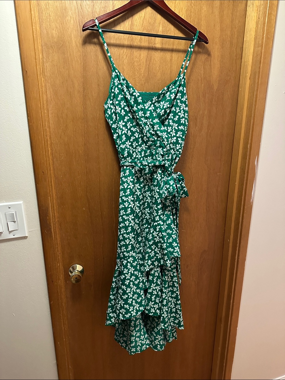 Eliza J Green Floral High-Low Wrap Dress